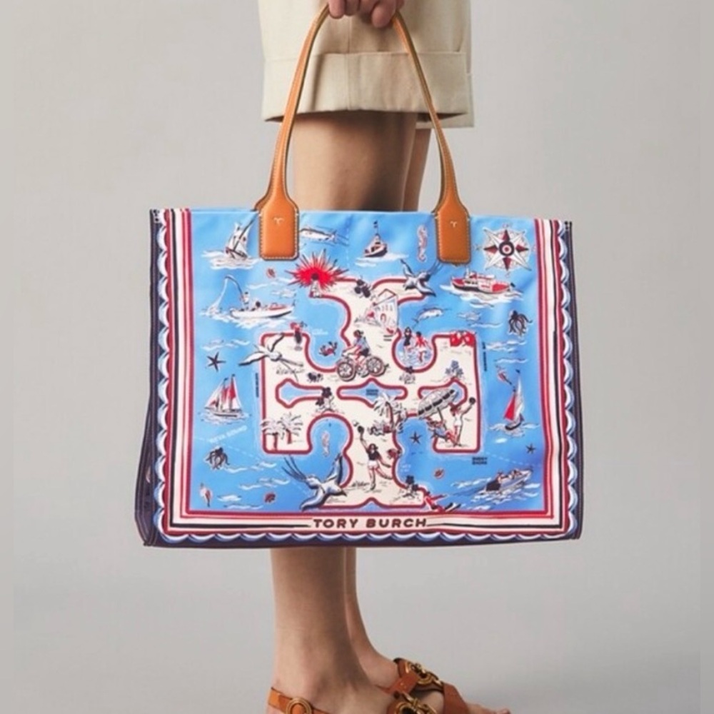 RARE Tory Burch Ella Nautical Tote Bag - Blue Marina - Picture 3 of 3